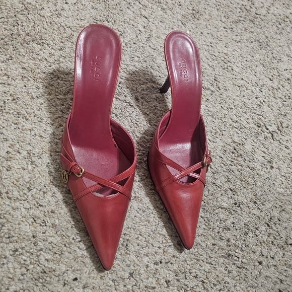 Gucci Mid Heel Mules With Golden GG charms Size 8B - Picture 1 of 16